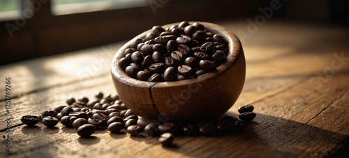 coffee beans on a wooden table
