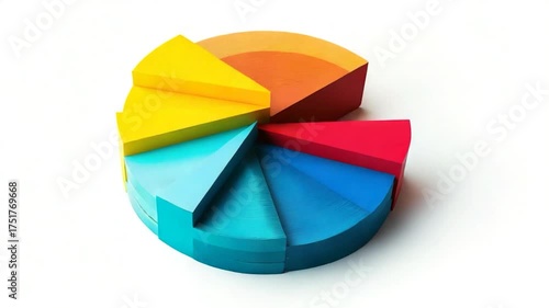 A colorful pie chart on a white surface, useful for presentations and data visualization