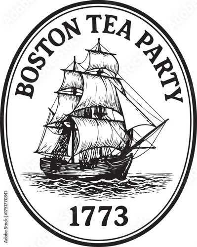 Relive history with this powerful Boston Tea Party emblem featuring a majestic sailing ship and the year 1773, perfect for historical projects