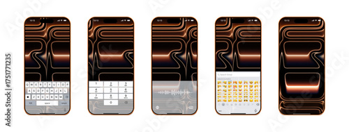 Modern smartphone UI mockup with glowing orange neon lines on black background. Futuristic abstract wallpaper and user interface concept. Realistic phone screen design.