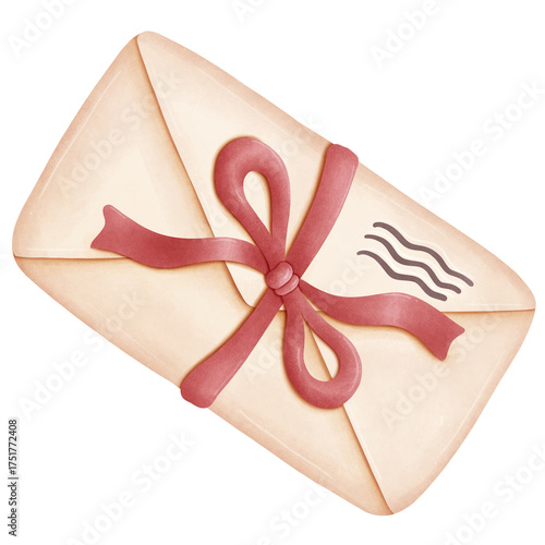 Elegant envelope with red ribbon bow 