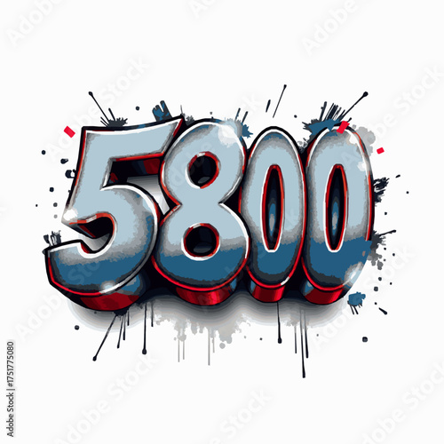 Graffiti style number 5800 with blue and red accents and paint splatters urban