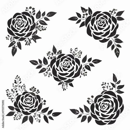 Six black and white rose corner designs