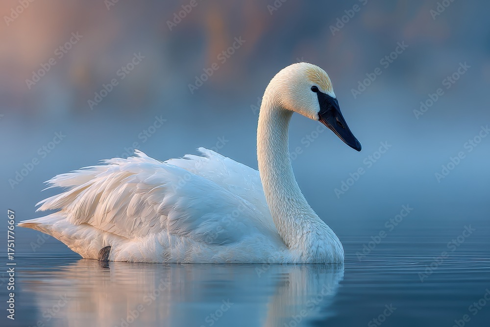 Fototapeta premium A graceful white swan floating on calm water
