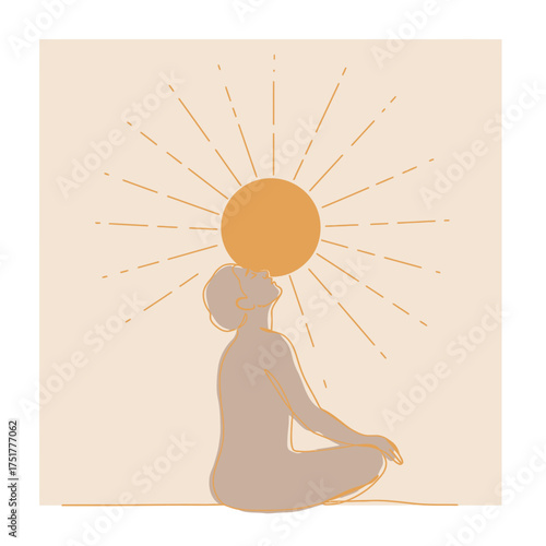Silhouette of a person meditating under a radiant sun.