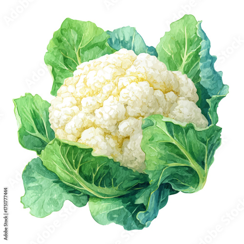 Watercolor painting of Cauliflower, detailed and artistic vector illustration on a white background.