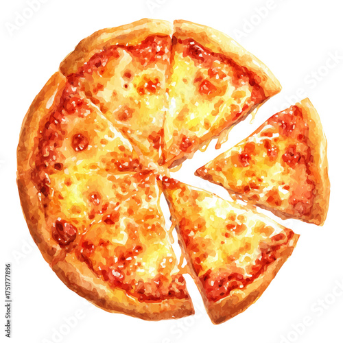 Cheese Pizza watercolor vector illustration, high-quality artwork isolated on a pure white background.