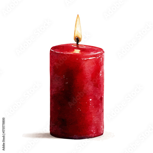 Watercolor Christmas Candle vector, artistic painting style, high-resolution illustration on a pure white background.