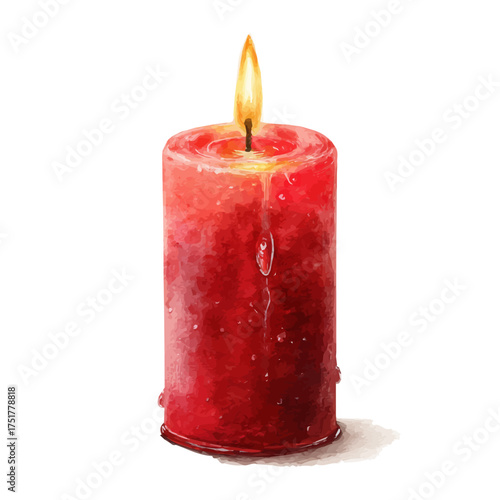 Christmas Candle watercolor artwork, high-quality professional vector illustration isolated on a white background.
