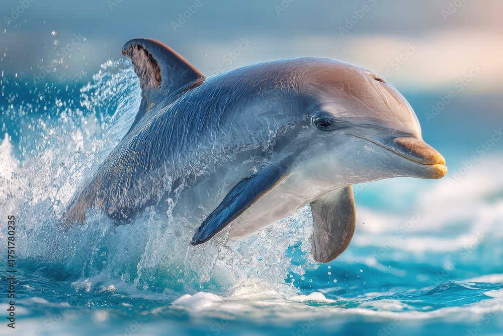 Fototapeta premium Dolphin leaping from the water with a dynamic splash