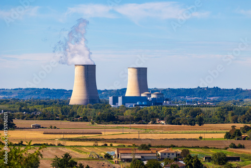 Golfech Nuclear Power Plant in the Garonne Plain Seen from the Hills Above Auvillar
