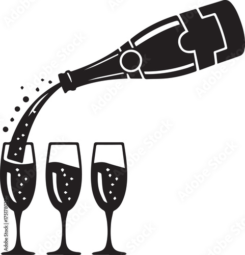 Celebrate new year's eve with champagne pouring into elegant glasses festive fun