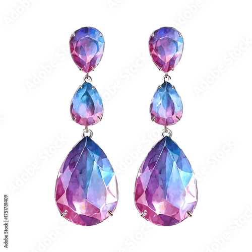 Stylized watercolor Earrings vector, modern artistic illustration with high-quality details on a pure white background.
