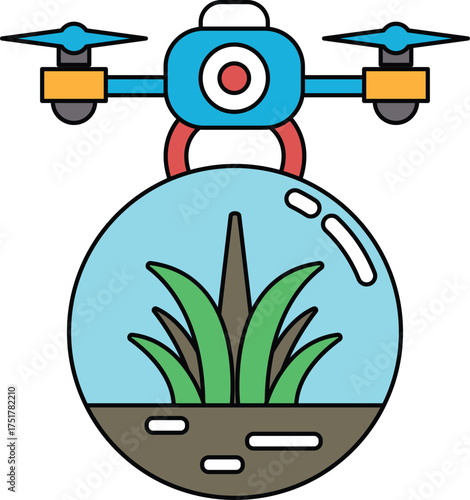 A drone is hovering over a plant