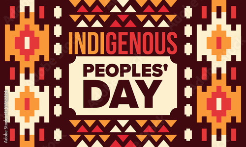 Indigenous Peoples' Day. Native American Day. American Indian culture. Heritage Month. Celebrate annual in United States. Tradition pattern. Poster, card, banner and background. Vector illustration