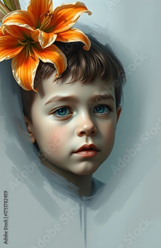 Enigmatic Gaze of Innocence: A Child's Deep Reflection on Nature's Beauty and Vulnerability