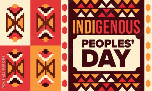 Indigenous Peoples' Day. Native American Day. American Indian culture. Heritage Month. Celebrate annual in United States. Tradition pattern. Poster, card, banner and background. Vector illustration