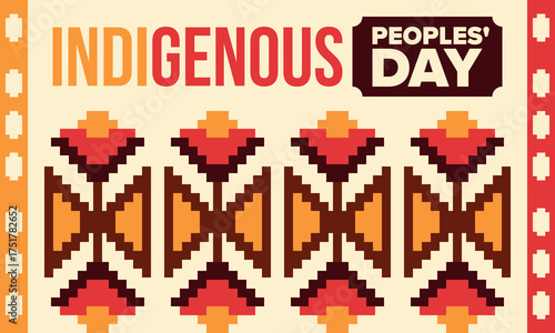 Indigenous Peoples' Day. Native American Day. American Indian culture. Heritage Month. Celebrate annual in United States. Tradition pattern. Poster, card, banner and background. Vector illustration