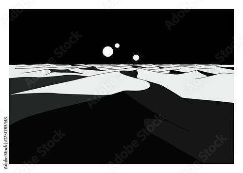 Minimalist Dune Landscape - Two Moons