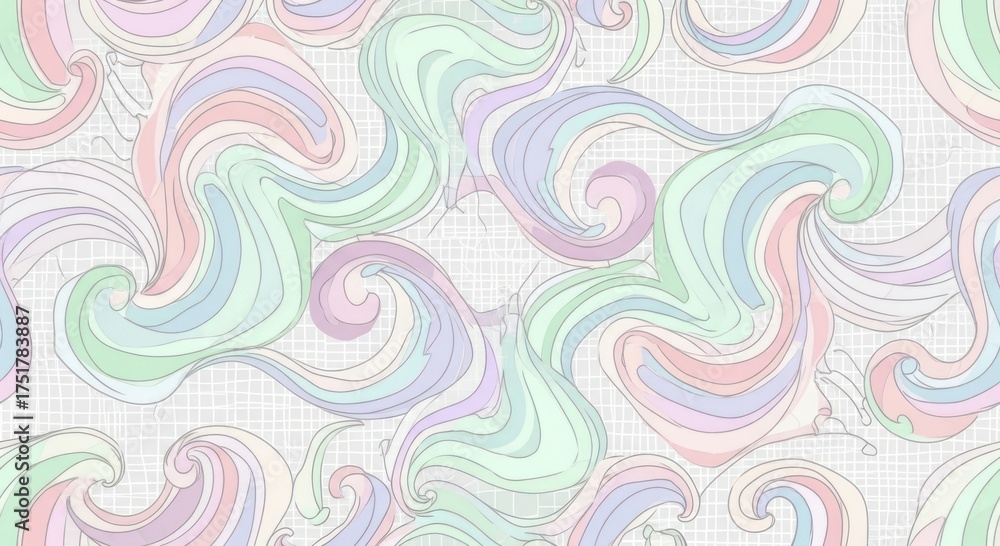Fototapeta premium Pastel Swirl Abstract Pattern with Soft Multicolored Waves for Decorative Design.
