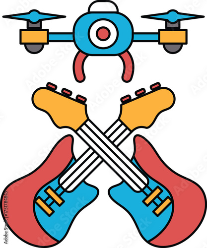 A guitar and a drone are shown together