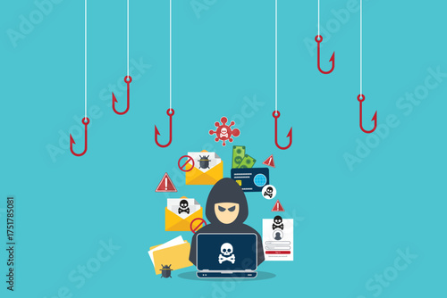 hacker in front of his computer committing digital cybercrime	