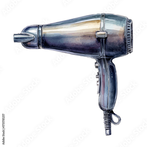Hair Dryer watercolor vector, hand-painted style, high-quality illustration isolated on white background.