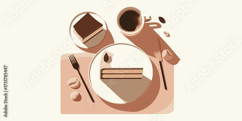 Sweet Treat An Illustrated Coffee Break Featuring Cake and Culinary Delights for a Relaxing Experience