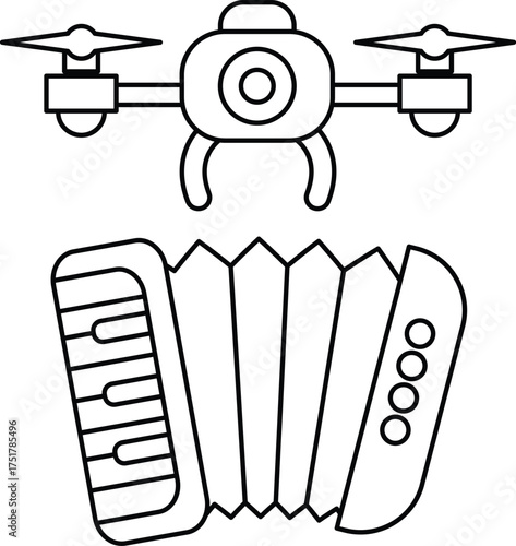 A black and white drawing of a drone and a croupier