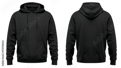 Blank Black Hoodie Mockup Front and Back View Casual Fashion Apparel Ready for Your Design