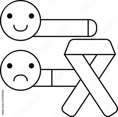 A cartoon of two faces with one frowning and the other smiling