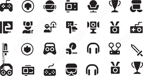 Collection of gaming icons representing various aspects of esports and digital entertainment