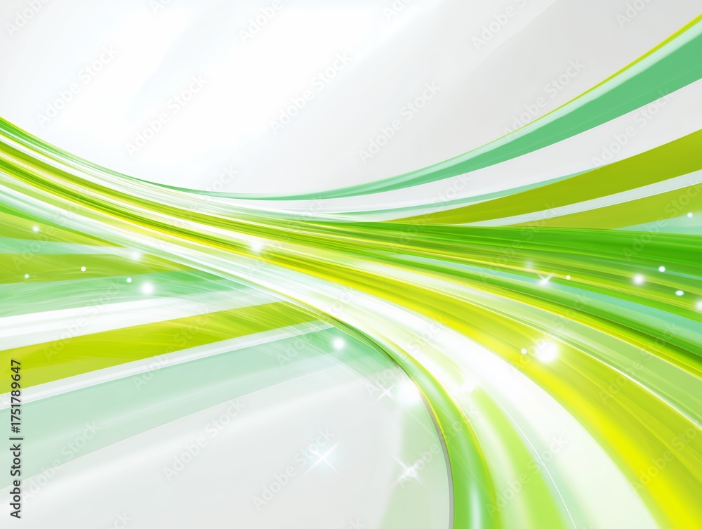 Fototapeta premium 爽やかな緑と白の流線が描くスピード感と未来的なデジタルアブストラクト背景