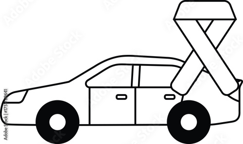 A car with a ribbon attached to the roof