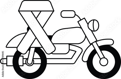 A motorcycle with a ribbon on it