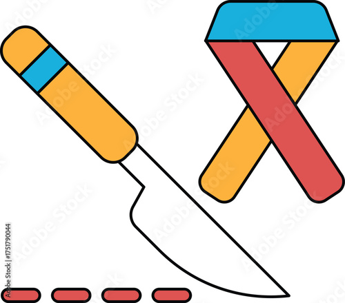 A knife and a ribbon are drawn together