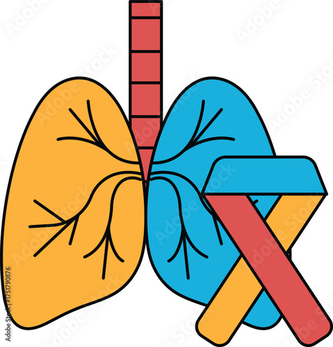A drawing of a lung with a ribbon tied around it