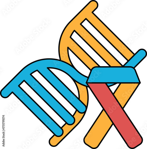 A chair and a DNA strand are shown in a black and white drawing