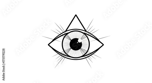 Mysterious all-seeing eye symbol with radiating light, symbolizing wisdom, consciousness, and divine providence within a triangular frame