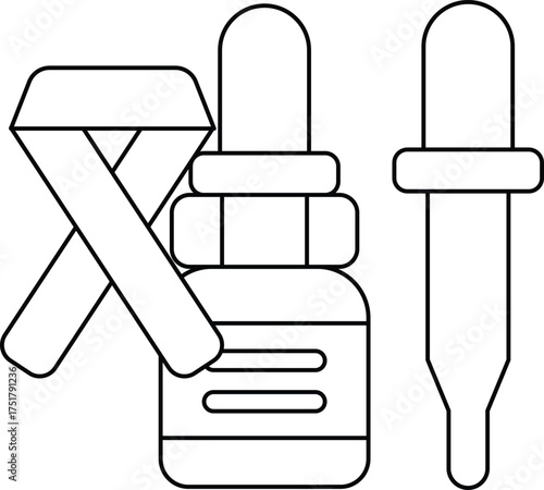 A bottle of medicine with a dropper next to it
