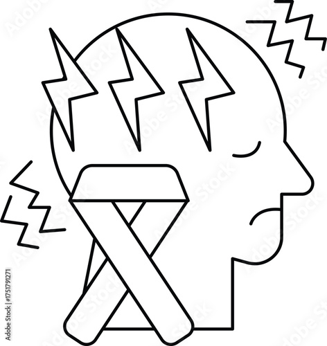 A man with a headache is shown with a crutch
