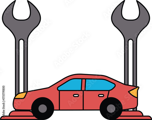 A car is shown with two wrenches on either side of it
