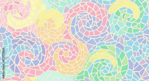 Colorful pastel spiral mosaic pattern forming an abstract decorative background.
