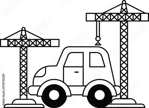 A car is being lifted by a crane
