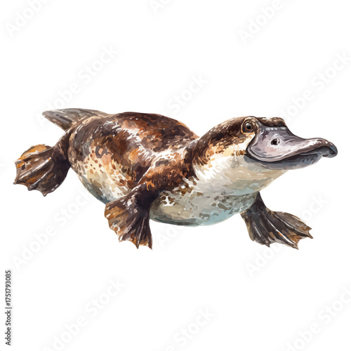 Watercolor painting of Platypus, detailed and artistic vector illustration on a white background.
