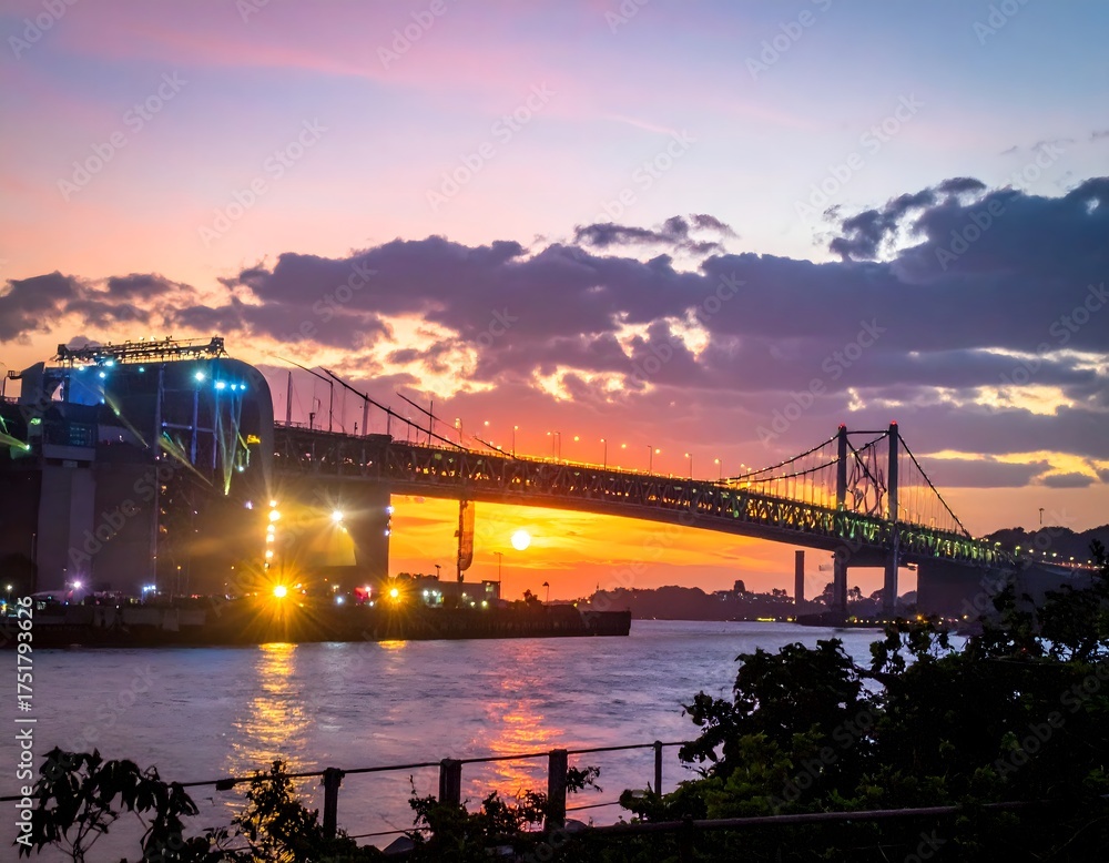Fototapeta premium Vibrant Sunset Over City Bridge