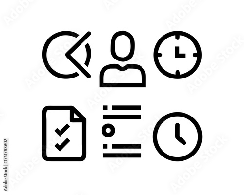 Icons representing time management, task completion, and employee performance
