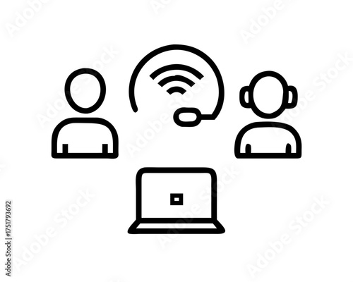 Online meeting setup with laptop, headset and wifi