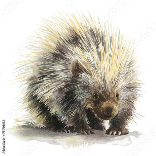 Porcupine watercolor drawing vector, premium quality illustration on a clean white background.