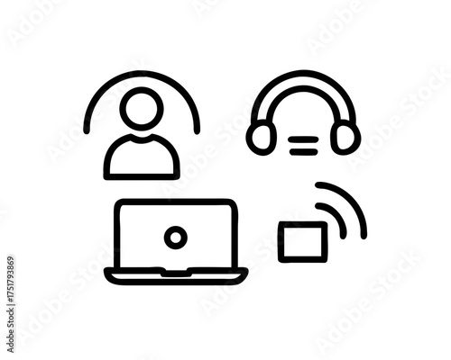 Virtual communication setup with laptop, headset and wifi